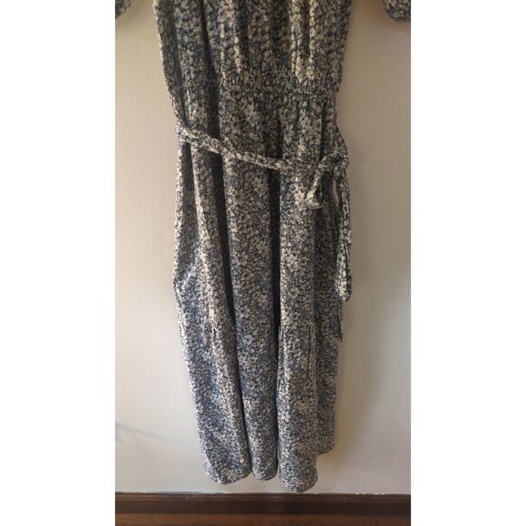 Ann Taylor Factory Tiered Maxi Dress, Belted, Blue Floral, Cottage, Milkmaid, 10 - Picture 2 of 6